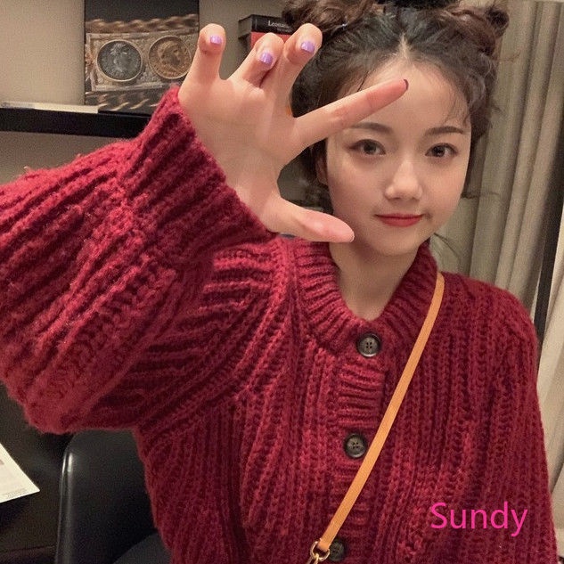 Áo Khoác Cardigan Dệt Kim Tay Dài Dáng Rộng Thời Trang Mùa Thu Cho Nữ