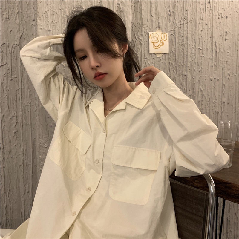 Áo sơ mi SUXI tay dài dáng rộng phong cách Hàn Quốc dành cho nữ