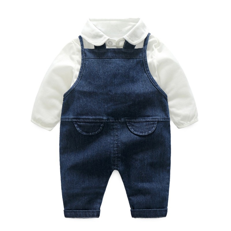 Bộ áo thun dài tay + quần yếm denim cho bé trai