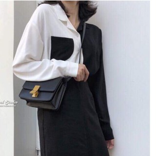 Áo sơ mi phối thân đen trắng