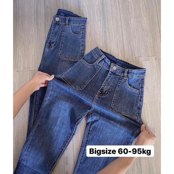 [Bigsize 32-36]Quần Jean Skinny Xanh Đậm Túi Nổi Thời Trang, Jean Co Giãn Lưng Cao Trên Rốn