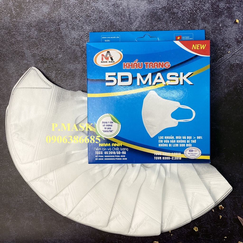 Khẩu trang 5D NAM ANH FAMAPRO Kháng Khuẩn 10 cái/ hộp Trắng, Hồng, Xanh Y Tế, Xanh Rêu, Xanh Navy, Xám, Vàng Nhạt, Đen