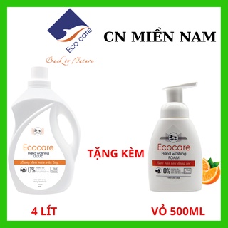 Nước Rửa Tay Hữu Cơ Tạo Bọt, Kháng Khuẩn,Làm Mềm Da Tay Ecocare chai 4000ml, Tặng Kèm Vỏ 250ml