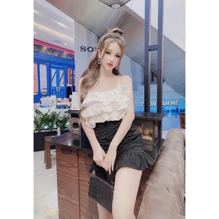 Set Áo 2 Dây Xếp Bèo Dễ Thương Kèm Chân Váy Nhún Xòe