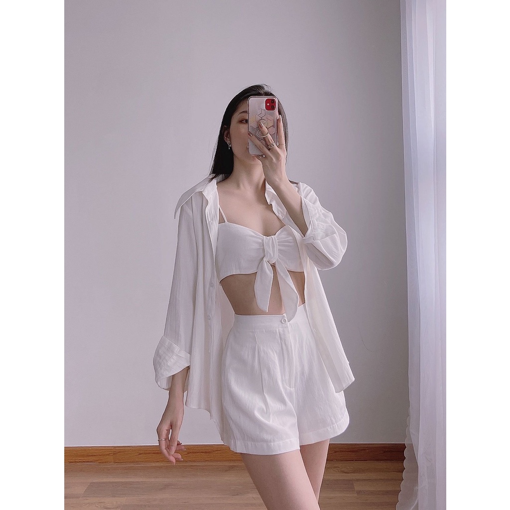 SALE 77K Áo sơ mi cotton linen oversized