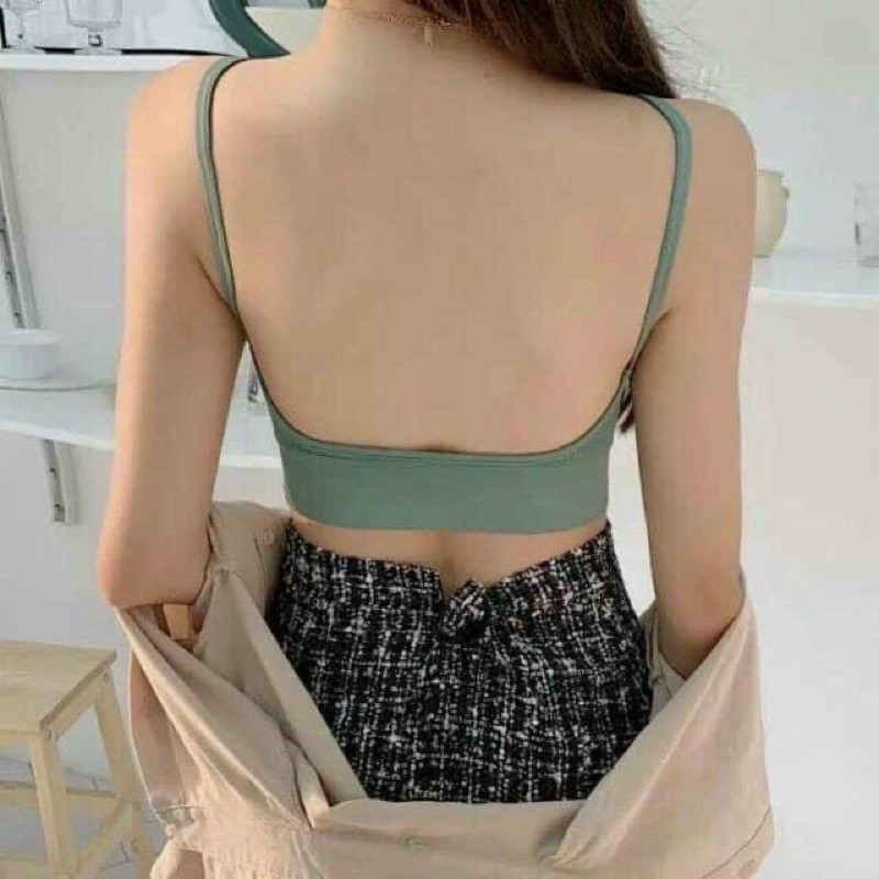 Áo bra cotton hở lưng len gân tăm nữ 2 dây không gọng nâng ngực gợi cảm co giãn - Jupe Tiệm Đồ Lót