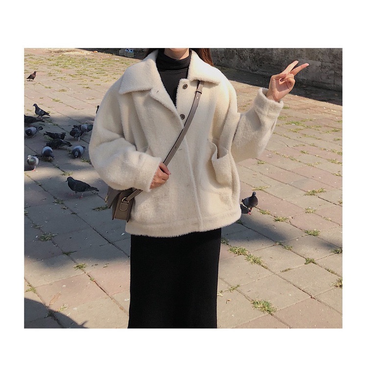 Áo lông tay dài cổ bẻ màu trắng thiết kế khuy cài đen làm áo khoác phối đồ thu đông siêu xinh GUZ