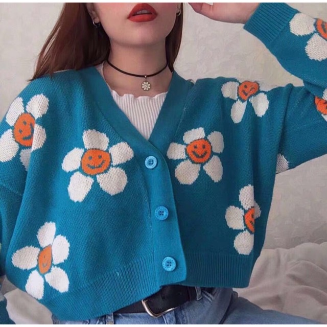 [HÀNG ORDER] Áo Cardigan Len Moeee hoạ tiết hoa style Hàn Quốc - Hàng mới về