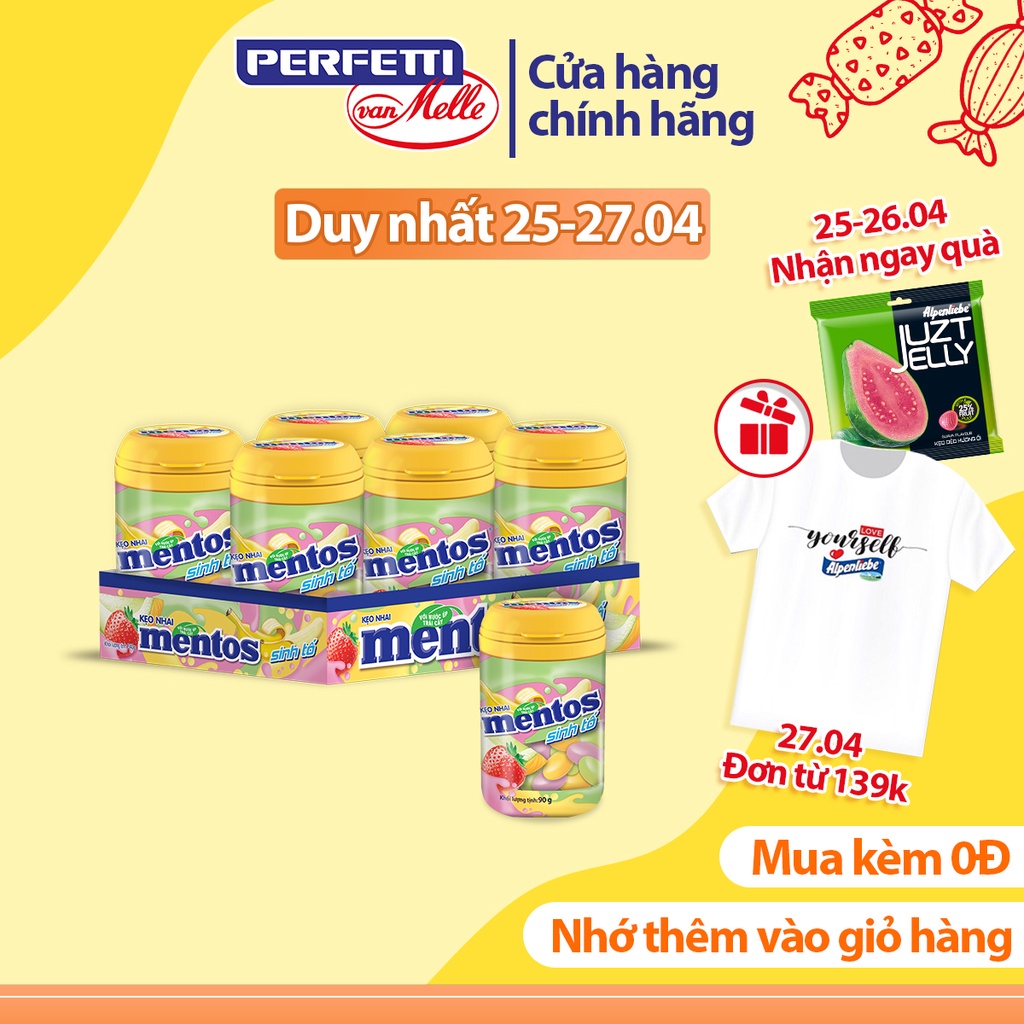 Kẹo Nhai Mentos Sinh Tố Hương Dâu, Chuối, Dưa Lưới (Hộp 6 Hũ)