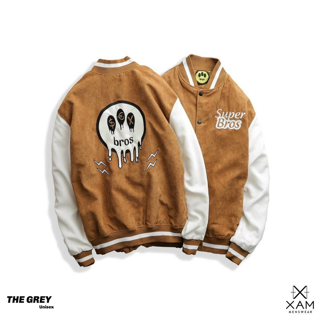 Áo Khoác BomBer Super Bros Nhung 2 lớp thêu mặt quỷ logo thêu cao cấp 1kenz