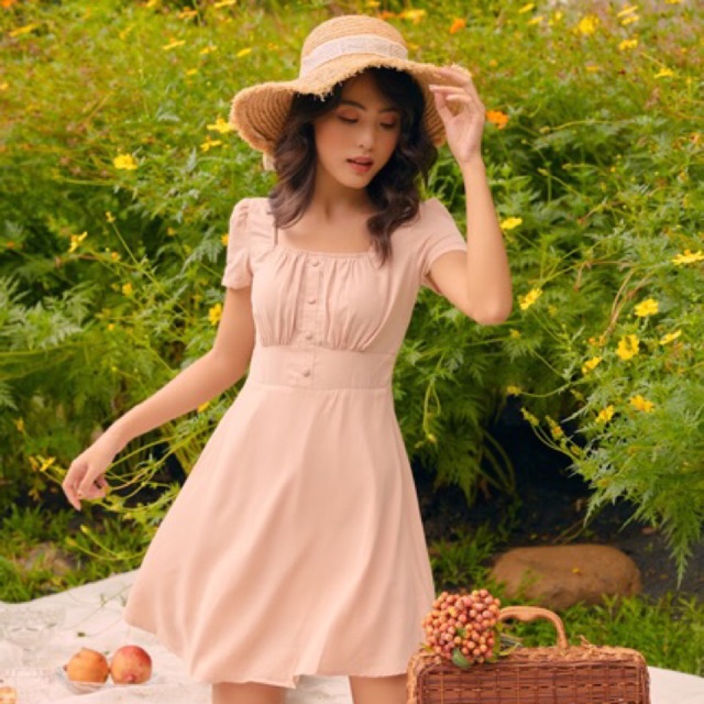 Beige square neck dress