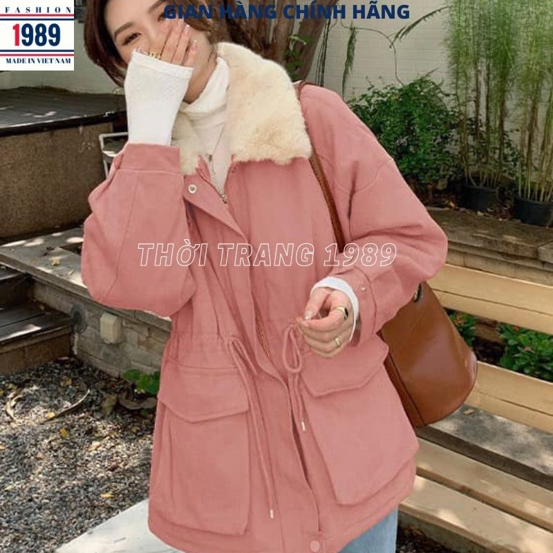 Áo Khoác Kaki Nữ Lót Lông Dây Rút Eo 🦋 Áo Jacket Đại Hàn Túi Chéo 2 Lớp KIỂU DÁNG HÀN QUỐC ULZZANG -PHƯƠNG 1989