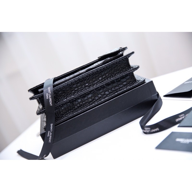 Túi đeo chéo đeo vai flapbag spsl fullbox da thật dập vân cá sấu bóng hàng cao cấp