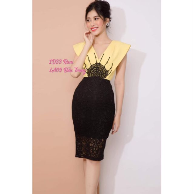 Đầm body phối màu