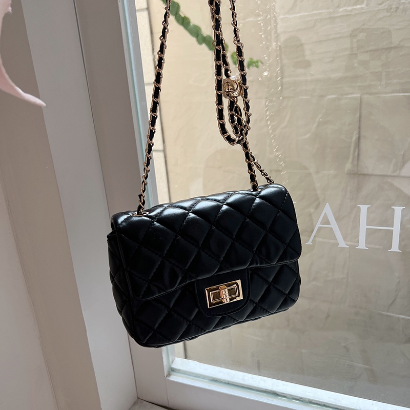 Túi Đeo Chéo Dây Xích Hình Thoi Nhỏ Màu Vàng Thời Trang Cho Nữ