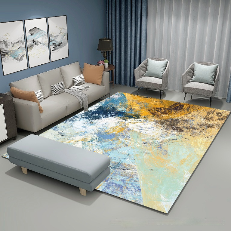 Nordic modern minimalist abstract living room carpet sofa coffee table blanket bedroom full bed bedside mat