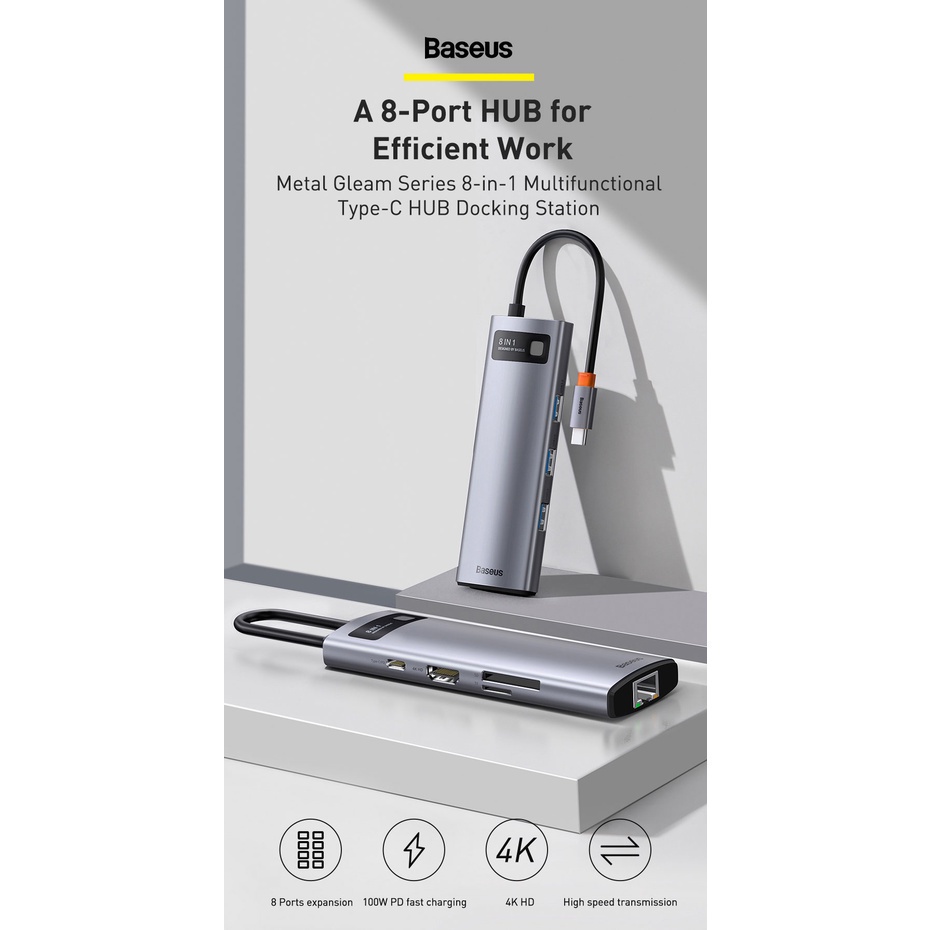 Đế Sạc Baseus Rj45 Usb Hub C Cho Hdmi Tf / Sd Usb 3.0 Pd 100W Type C Cho Macbook Pro Surface Ipad Laptop