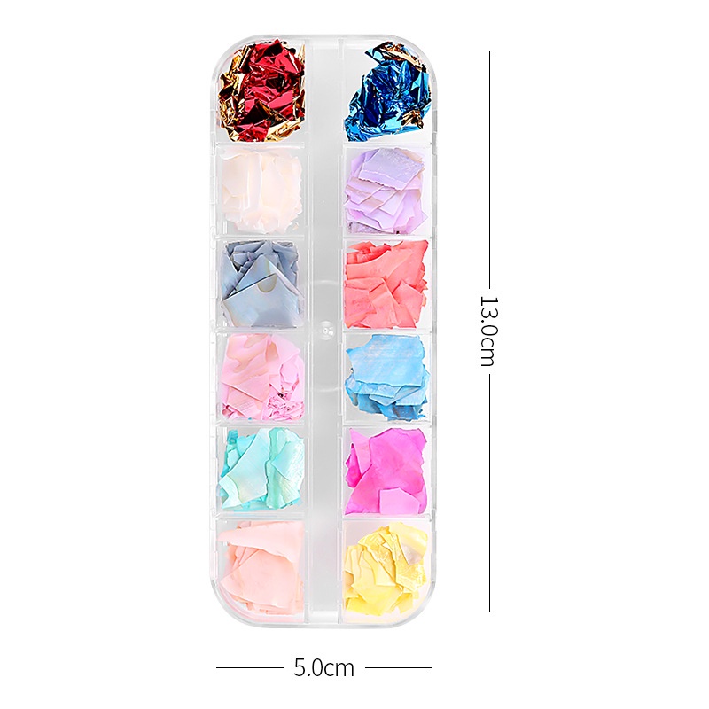 Xà cừ nail khay mix giấy nhún đá sỏi đính móng Yapas x Pinpai , Set xà cừ vân đá mix màu trang trí móng chuyên dụng