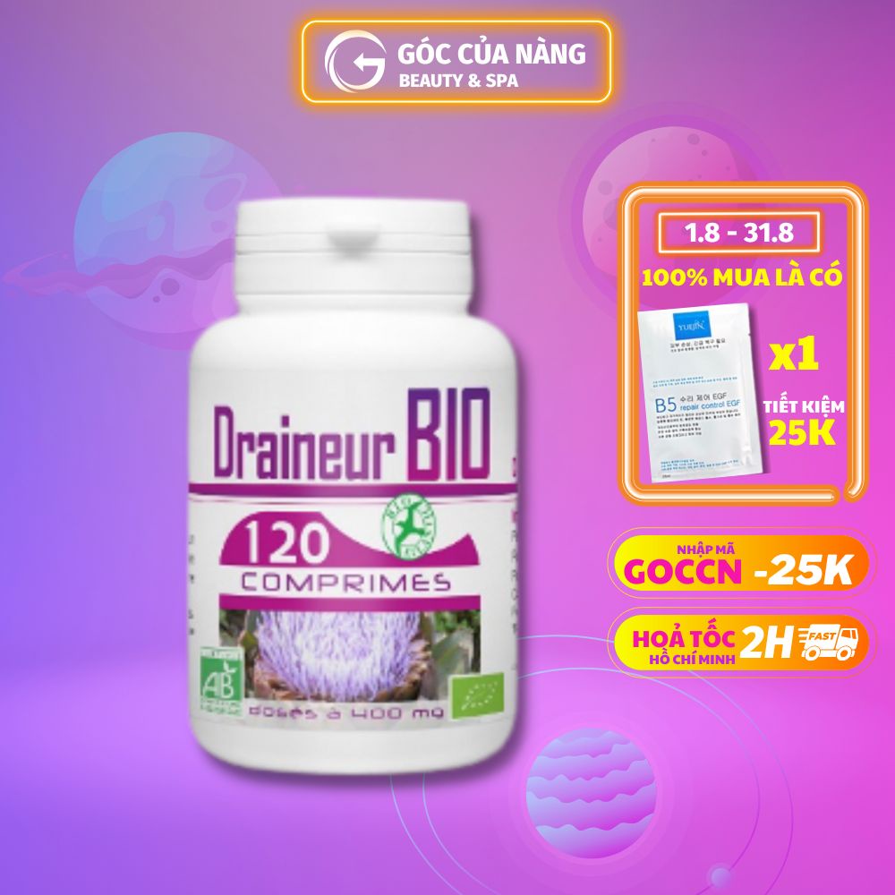 Viên detox thải độc, tăng cường đề kháng, thanh lọc cơ thể, ngừa ung thư Draineur Bio (GPH Diffusion) hộp 120 viên