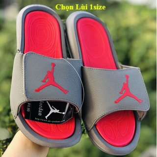 Dép jordan hydro ❤️FREESHIP + HỘP❤️ quai ngang bóng rổ nam nữ JD6 màu xám - đỏ, dép bóng rỗ có tem mác, bao bì đầy đủ