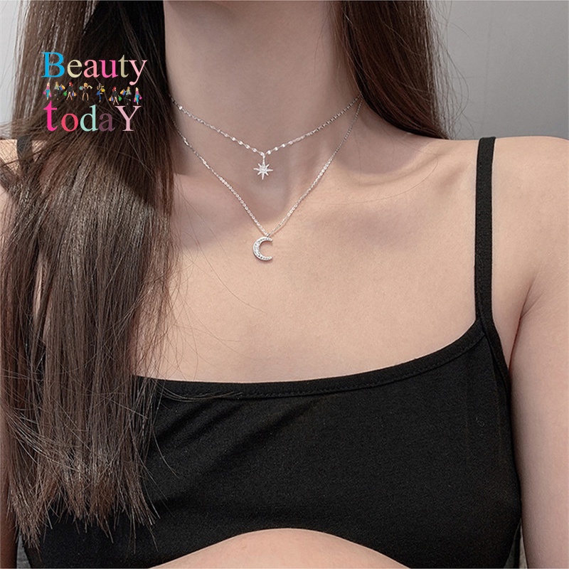 Thời Trang Vòng cổ Hợp Kim Mặt Trăng Và Ngôi Sao Đính Đá Xinh Xắn Cho Nữ