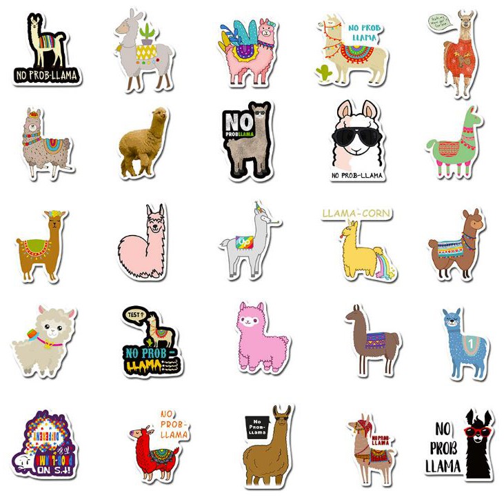 Sticker LLAMA DỄ THƯƠNG nhựa PVC không thấm nước, dán nón bảo hiểm, laptop, điện thoại, Vali, xe, Cực COOL #117