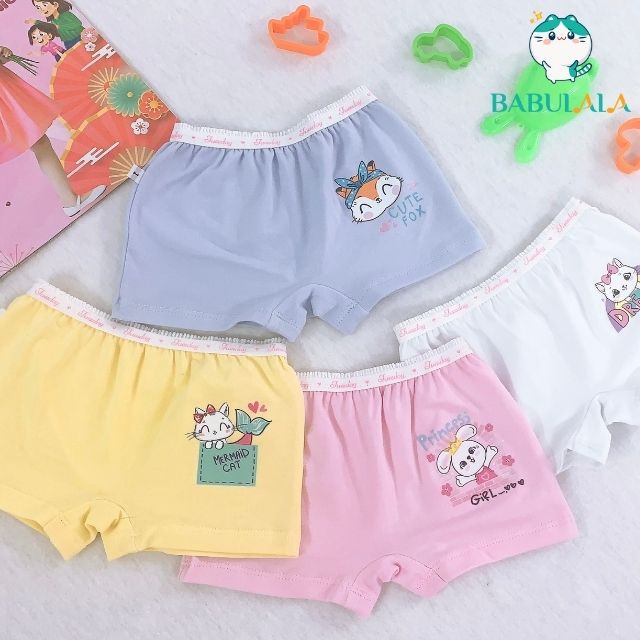 Quần Chip Đùi Bé Gái Hàng Việt Nam Vải Cotton Co Giãn 4 Chiều Thấm Mồ Hôi -Quần Lót Quần Sịp Hình Mèo Thỏ BABULALA-QC01