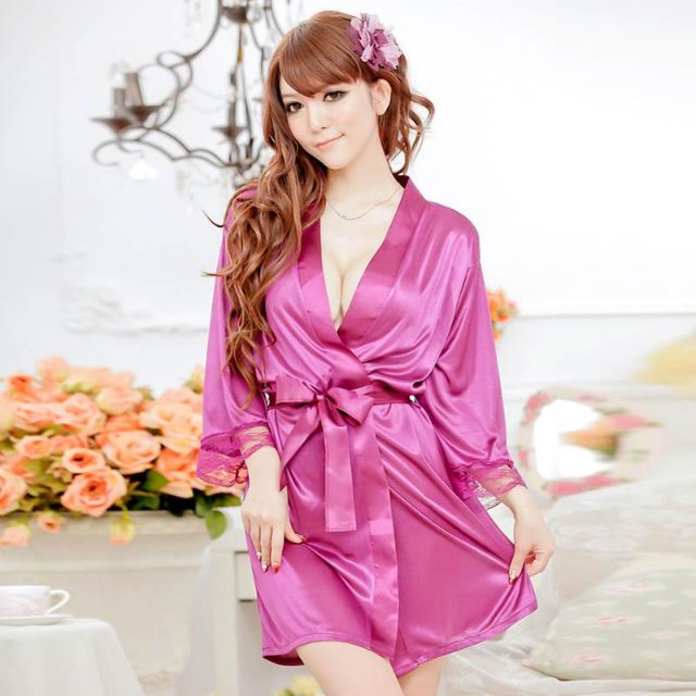 Áo choàng ngủ kimono sexy gợi cảm MIDORI chất liệu cạo cấp tặng kèm quần chip lọt khe VN05