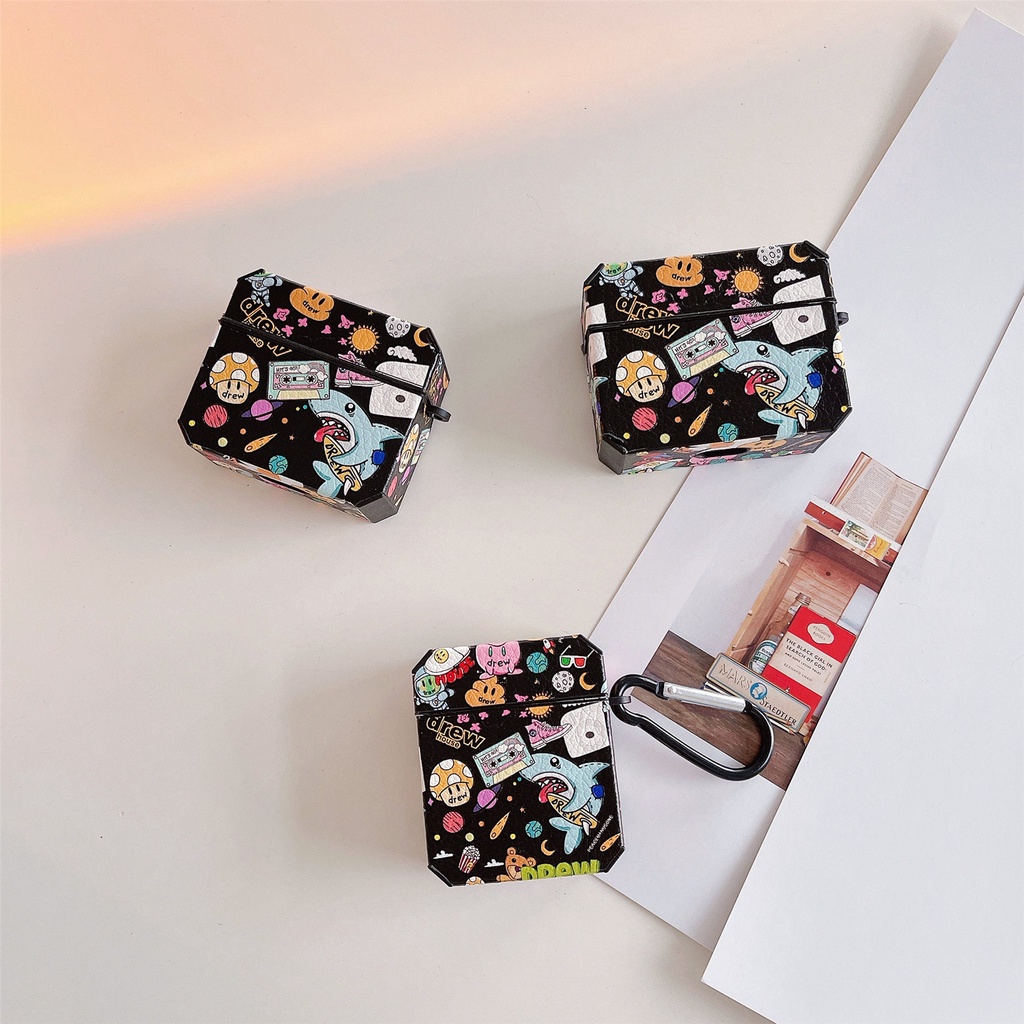 Vỏ Bảo Vệ Hộp Sạc Tai Nghe Bluetooth AirPods 1 2 pro 3 2021 gen3 Bằng Da + Silicon Họa Tiết Nhãn Hiệu Drew Thời Trang Chống Sốc