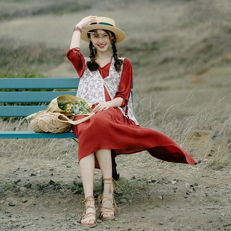 Áo Không Tay Phối Ren Hoa Phong Cách Vintage Thời Trang Cho Nữ