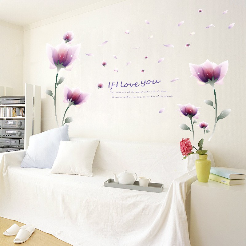 (HCM) Decal dán tường hoa hồng cánh bướm tím PVC vinyl - decalhcm