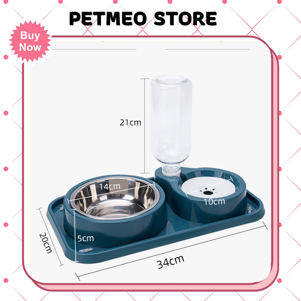 Bát ăn cho chó mèo thiết kế chống kiến có kèm bình nước tự động 500ml - PETMEO