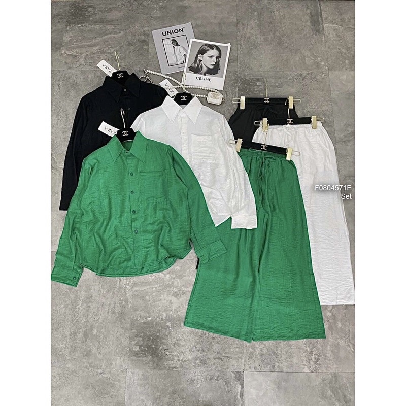 SET SƠ MI ĐŨI TƠ TAY DÀI FORM RỘNG