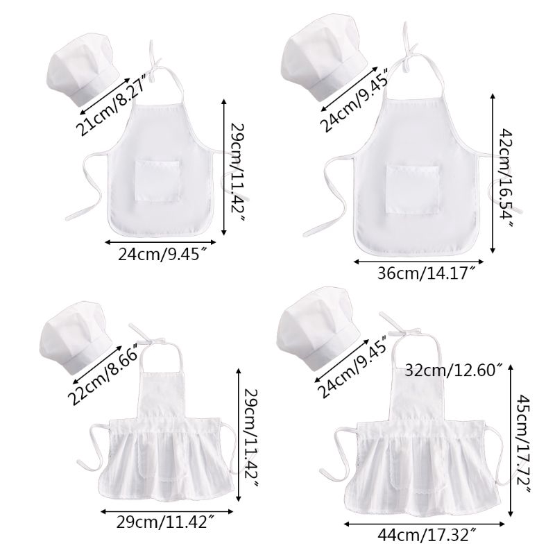 Mary☆2Pcs Cute Baby Chef Apron and Hat Infant Kid White Cook Costume Photography Prop