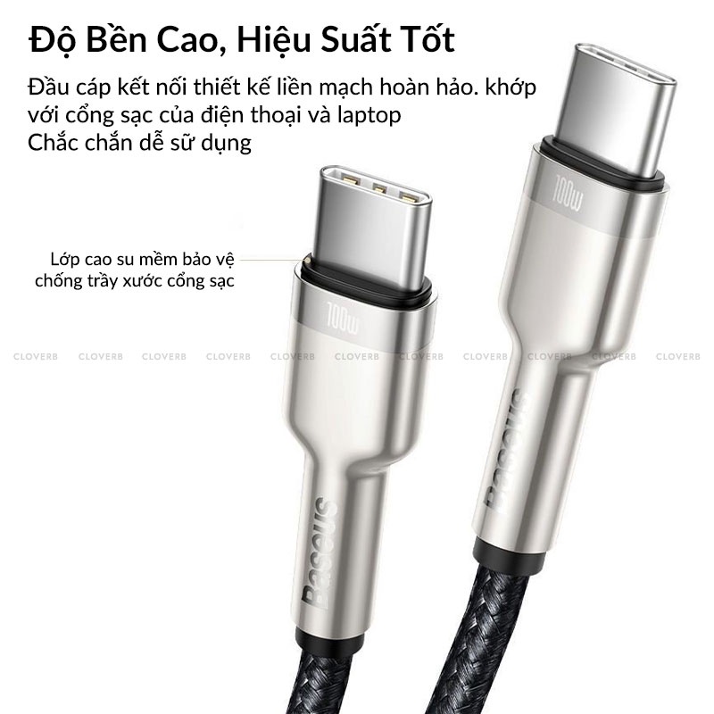 Dây Sạc Nhanh 100w Baseus Cloverb Đường Truyền Ổn Định Dây Bện Nylon Chống Đứt Gãy Cho Laptop Samsung Xiaomi Huawei Oppo