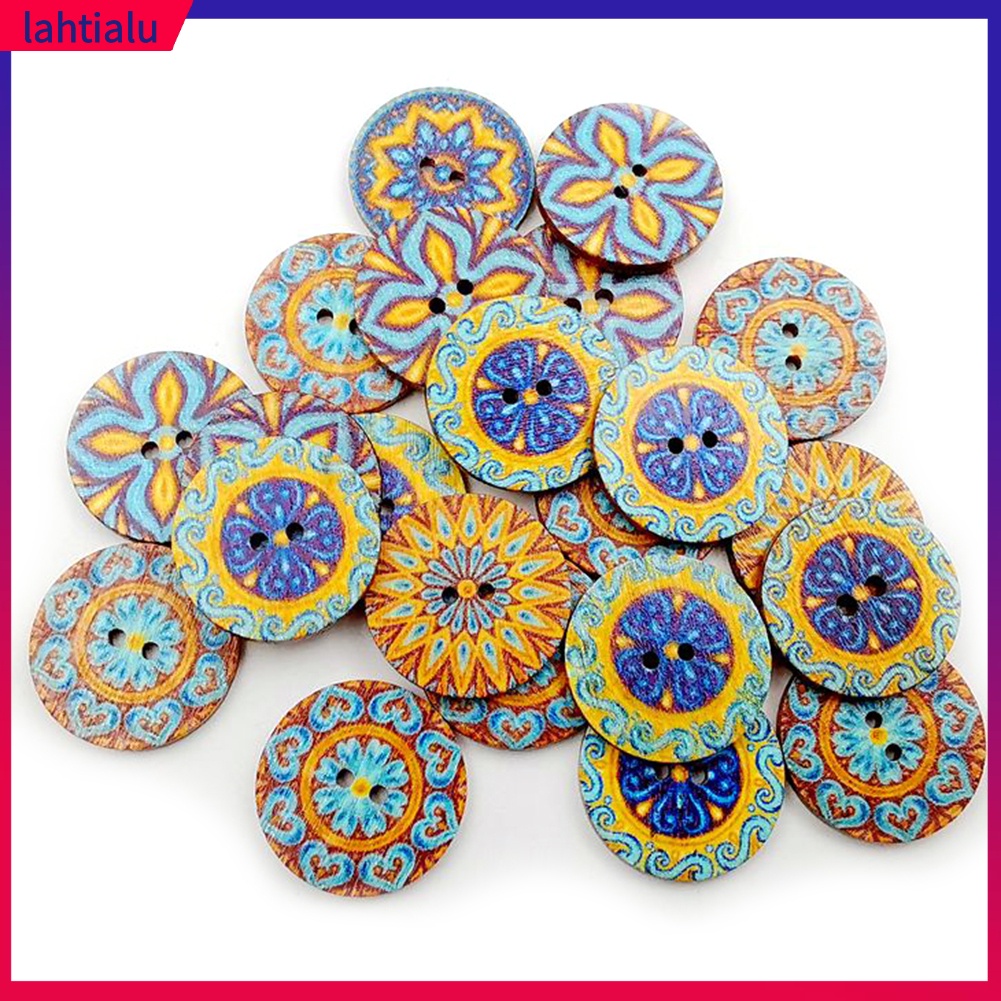 Bộ 100 Cúc Áo Gỗ In Hình Hoa Tròn Cho Túi Xách/Quần Áo DIY