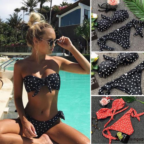 Bộ bikini 2 mảnh nâng dáng họa tiết chấm bi buộc nơ quyến rũ cá tính dành cho nữ | BigBuy360 - bigbuy360.vn