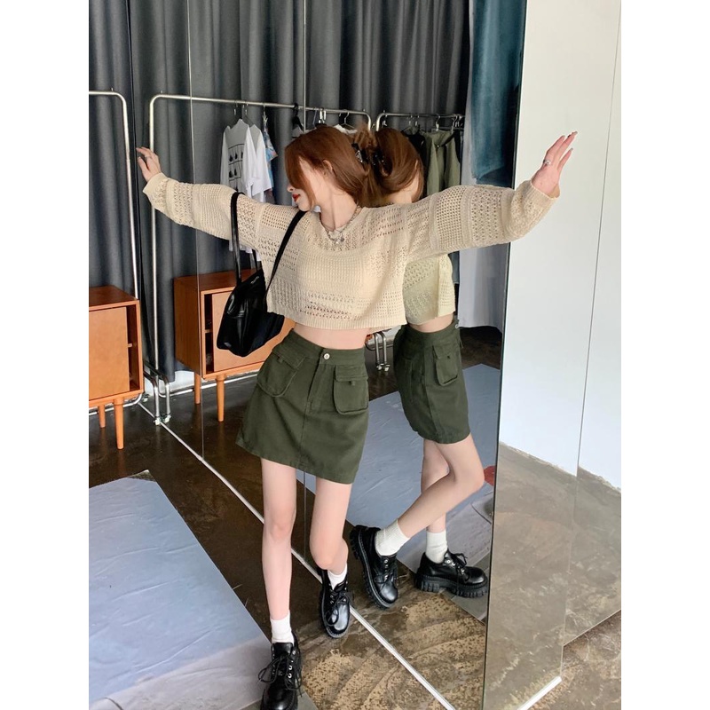 Xiaozhainv Bộ Áo Dệt Kim Dáng Rộng + Chân Váy Ngắn Kiểu retro Hàn Quốc Dễ Thương Cho Nữ