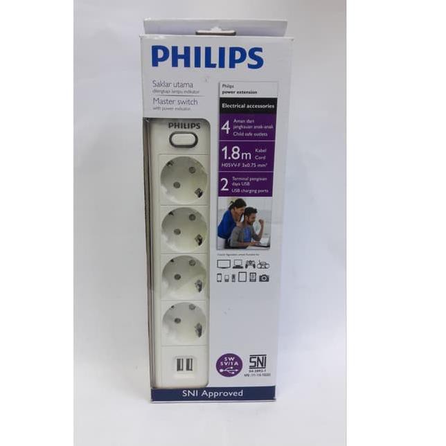 Ổ Cắm Điện Philips 4 Lỗ 2 Cổng Usb 3042a 1.8 M Chất Lượng Cao