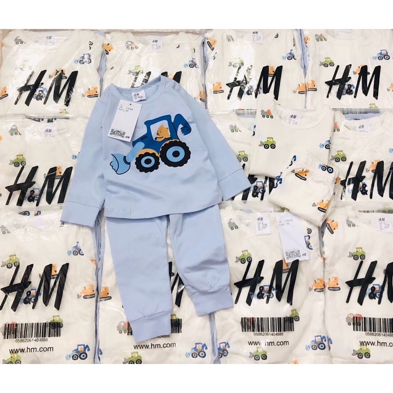 Set 2 bộ cotton dài tay bé trai hoạ tiết ô tô