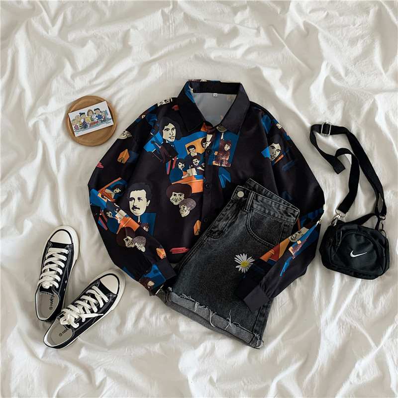 NRVP Áo Sơ Mi Tay Dài Dáng Rộng In Họa Tiết Xinh Xắn Phong Cách Hàn Quốc 2020 Trẻ Trung Cá Tính Cho Nữ