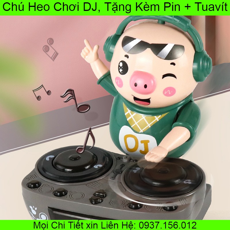 Chú heo chơi DJ năng động siêu dễ thương nhảy theo nhạc và đèn cho bé