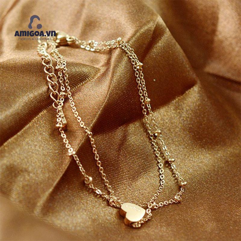 Lắc Chân Màu Vàng Hai Lớp Hình Trái Tim Mới