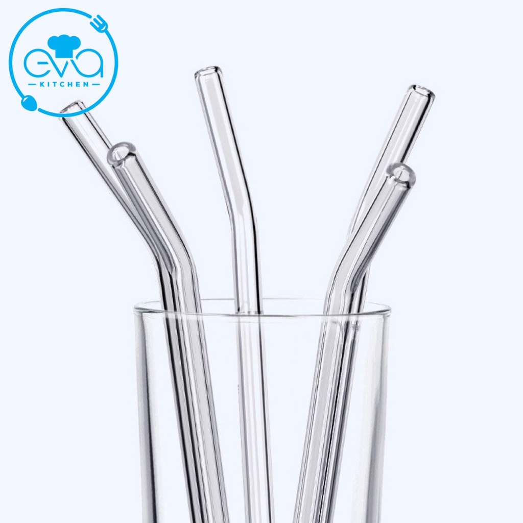 Ống Hút Thuỷ Tinh Trắng Trong Suốt Dáng Cong Glass Drinking Straws 18 Cm M3503