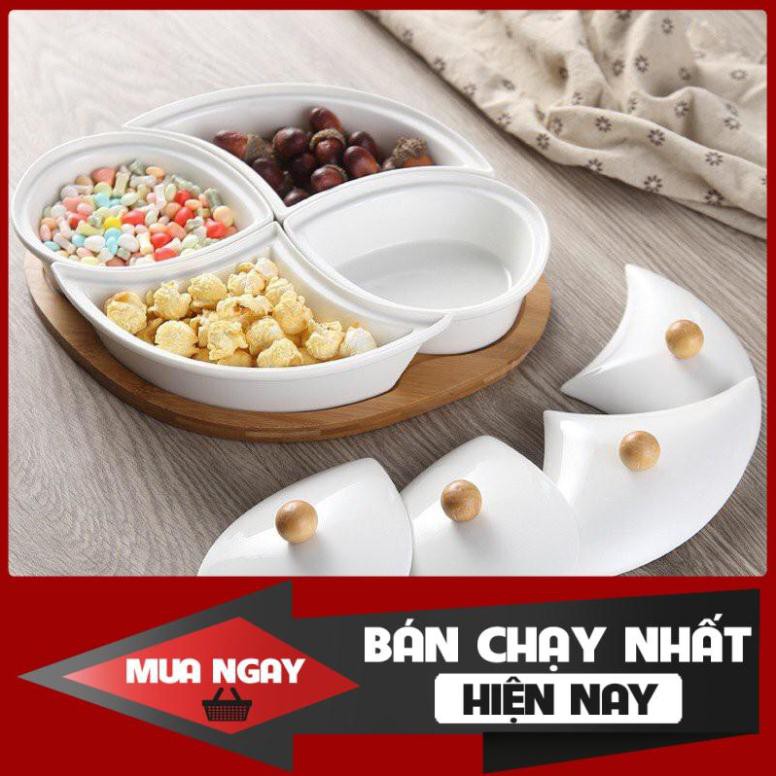 [SP BÁN CHẠY] 💥SIÊU HOT💥 Khay mứt tết / hộp đựng bánh kẹo tết bằng gốm sứ cao cấp kèm đế gỗ