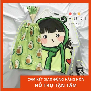 Set đồ bộ áo thun quần đùi em bé trái bơ freesize