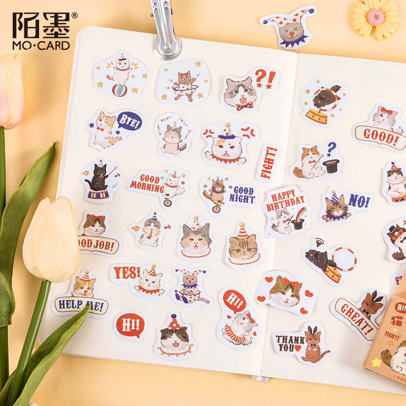 Bộ 45 Miếng Dán Trang Trí Sổ Lưu Niệm Hình Ảnh Chú Mèo Dễ Thương