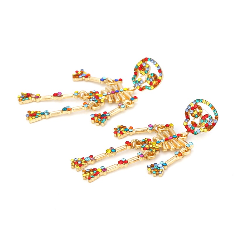 Bông Tai Hình Bộ Xương Đính Đá Nhiều Màu Phong Cách Gothic Thời Trang