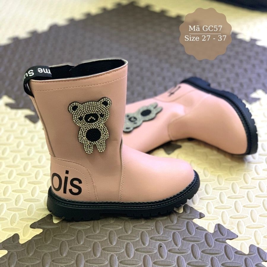 Bốt cho bé gái 3 - 12 tuổi màu hồng khóa kéo điệu đà và duyên dáng phong cách Hàn Quốc GC57