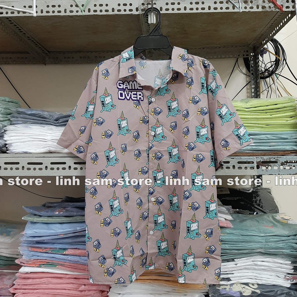 Áo SƠ MI NỮ form rộng in 3D cổ bẻ tay ngắn - lỡ dáng ulzzang freesize unisex mặc cặp, nhóm, in chữ GAME OVER BMO | BigBuy360 - bigbuy360.vn